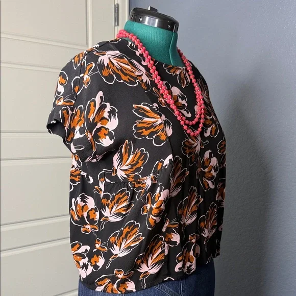 Madewell Dusk Blossom Top Women’s M Short Sleeve Drapey Viscose Blouse Shirred - Picture 8 of 12